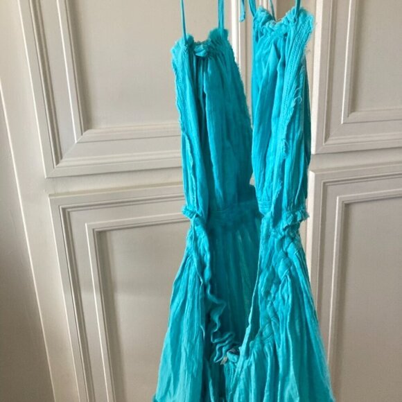 NWT Free People 100 Degree Mini Dress Boho Pool Blue Sz L - Picture 6 of 7